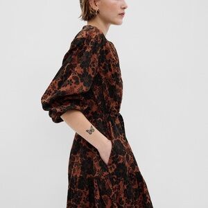 GAP Black and Brown Floral Long Sleeve Dress with pockets